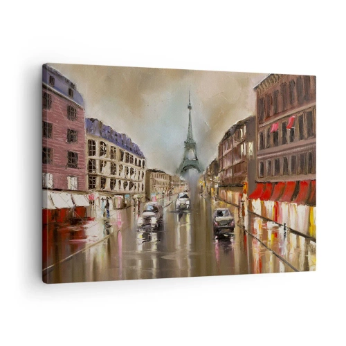 Impression sur toile - Image sur toile - Paysage urbain nocturne de Paris avec vue sur la Tour Eiffel - 70x50cm - Elle seule compte - Décoration murale moderne pour le salon et la chambre ARTTOR