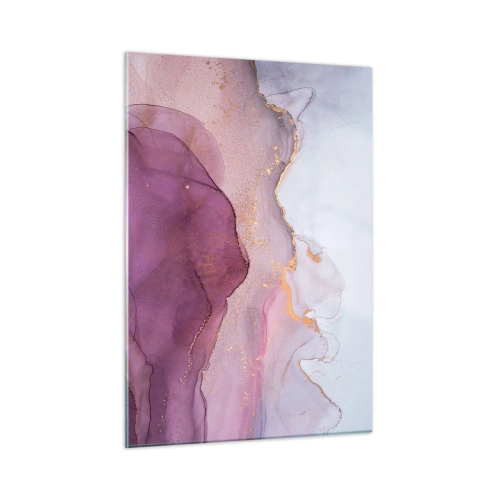 Impression sur verre - Image sur verre - Vagues abstraites dans des tons violets avec des accents dorés - 50x70cm - Vagues lilas et violettes - Décoration murale moderne pour le salon et la chambre ARTTOR