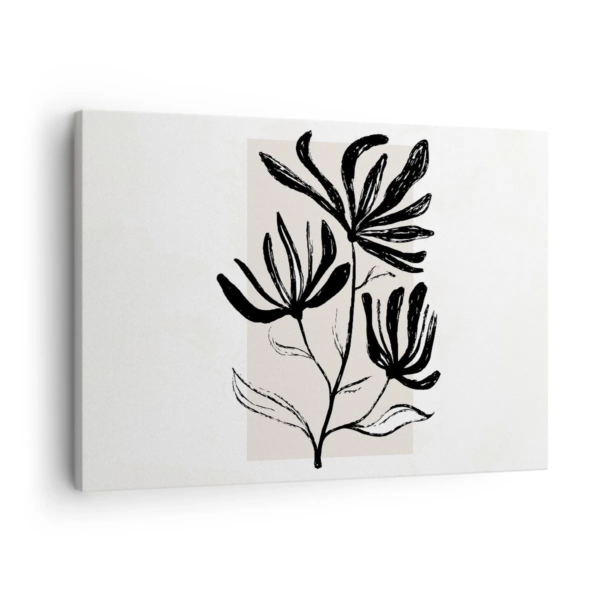 Impression sur toile - Image sur toile - Motif floral minimaliste noir et blanc - 70x50cm - Esquisse pour l'herbier - Décoration murale moderne pour le salon et la chambre ARTTOR