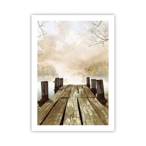 Affiche - Poster - Une vieille jetée en bois sur un lac dans un décor brumeux - 50x70cm - La douce tristesse de l'automne - Décoration murale moderne pour le salon et la chambre ARTTOR