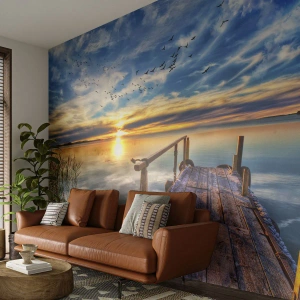 Papier Peint Photo Standard Eco - Le vent se repose - Paysage, Lac, Pont de bois - 500x350 cm