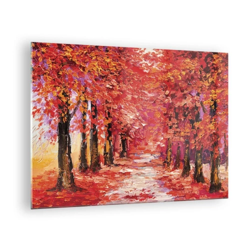 Impression sur verre - Image sur verre - Une ruelle pittoresque aux couleurs d'automne pleine de nuances chaudes - 70x50cm - Impression d'automne - Décoration murale moderne pour le salon et la chambre ARTTOR