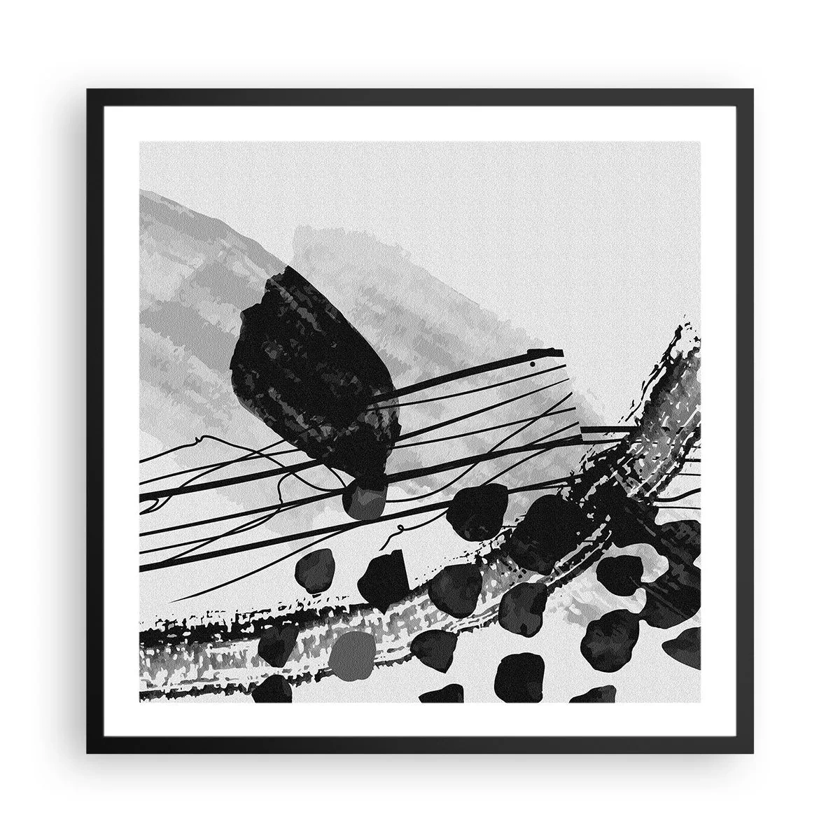 Affiche dans un cadre noir - Poster - Abstraction organique noir et blanc - 60x60 cm