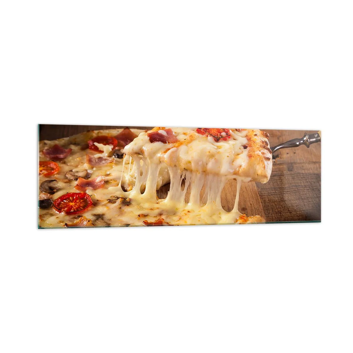 Impression sur verre - Image sur verre - Pizza au fromage filandreux - 160x50cm - Un chef-d'œuvre de l'art italien - Décoration murale moderne pour le salon et la chambre ARTTOR