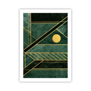 Affiche - Poster - Abstraction géométrique en vert avec des accents dorés - 50x70cm - Dynamique or et azur - Décoration murale moderne pour le salon et la chambre ARTTOR