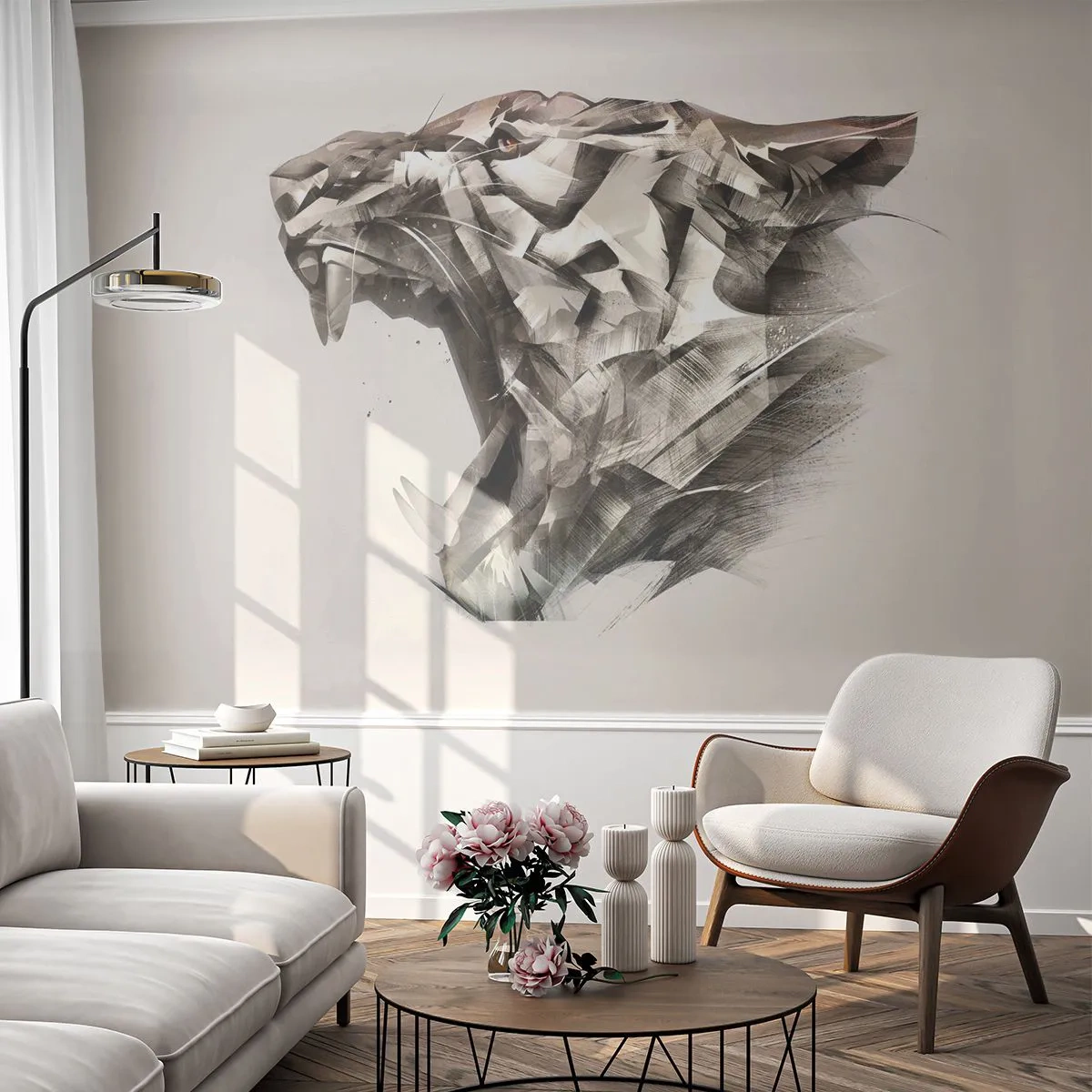 Papier Peint Photo Standard Eco - Vous savez déjà qui est en charge - Abstraction, Tigre, Animaux - 200x140 cm