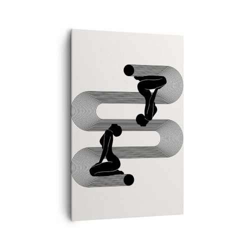 Impression sur toile - Image sur toile - Silhouettes noires avec des lignes géométriques sur fond clair - 80x120cm - Symétrie sensuelle - Décoration murale moderne pour le salon et la chambre ARTTOR