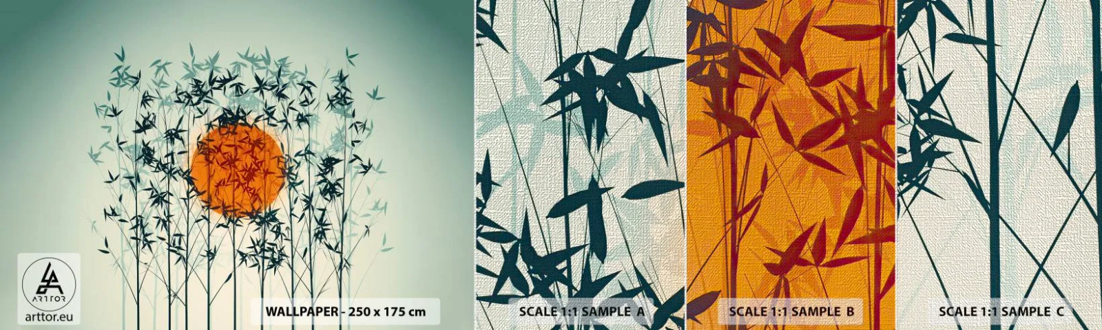 Échantillon de Papier Peint Premium Canvas - Soleil japonnais - Abstraction, Graphique, Exotisme - 100x30 cm