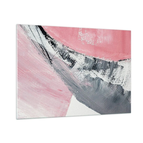 Impression sur verre - Image sur verre - Abstraction moderne en rose, blanc et gris avec texture de coup de pinceau - 100x70cm - Composition assortie - Décoration murale moderne pour le salon et la chambre ARTTOR