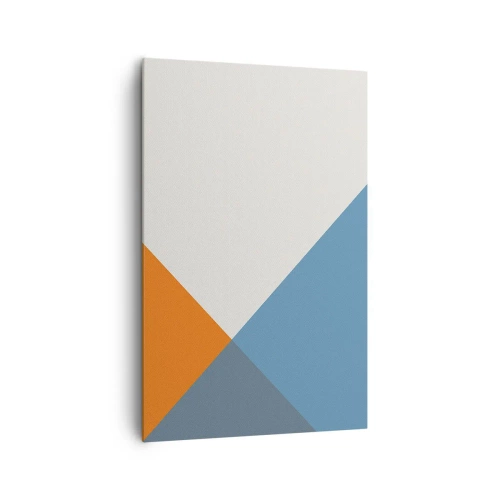 Impression sur toile - Image sur toile - Triangles géométriques dans les tons de bleu et d'orange - 80x120cm - Sous cette angle.... - Décoration murale moderne pour le salon et la chambre ARTTOR