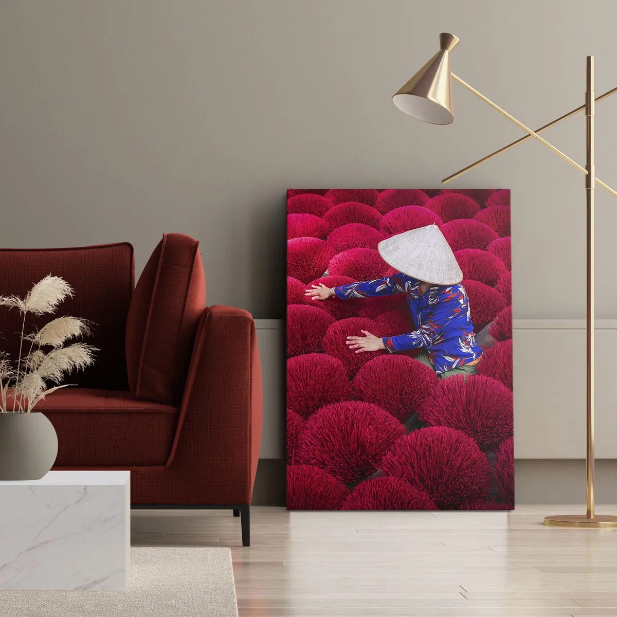 Impression sur toile - Image sur toile - Dans un champ de riz - 55x100 cm