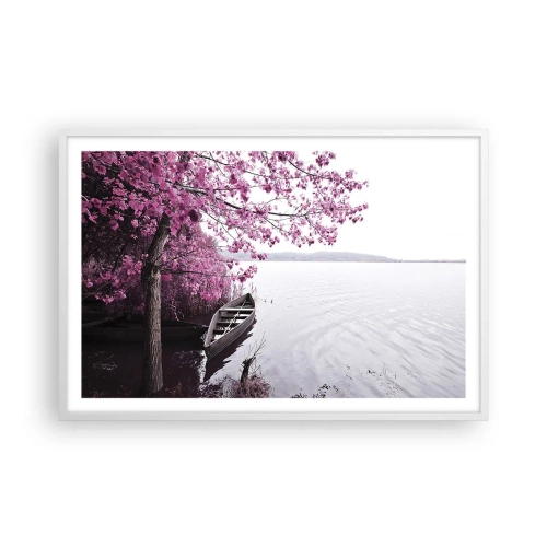 Affiche dans un cadre blanc - Poster - Dans un silence rose - 91x61 cm