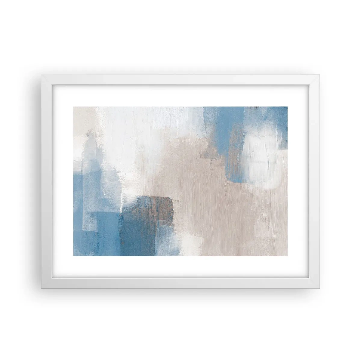 Affiche dans un cadre blanc - Poster - Abstraction rose derrière un rideau de bleu - 40x30 cm