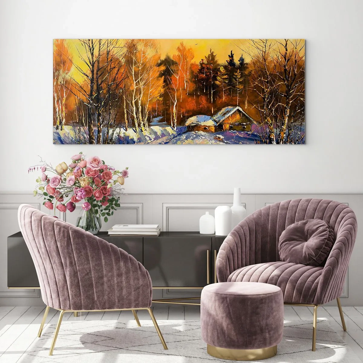 Impression sur verre - Image sur verre - Impression d'hiver au soleil - 90x30 cm