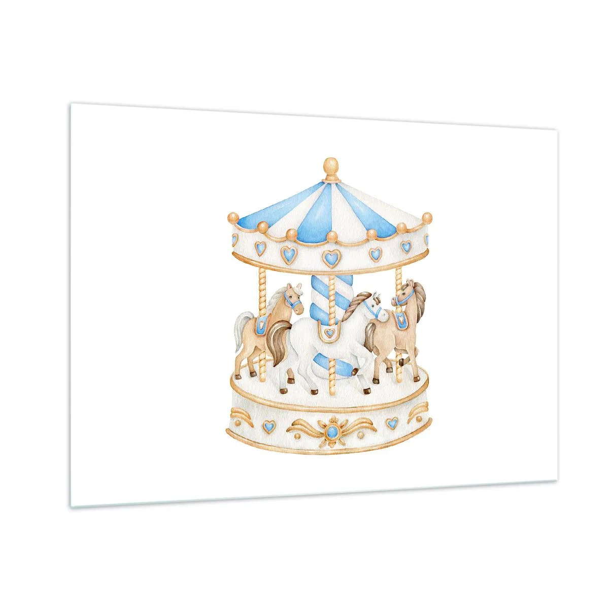 Impression sur verre - Image sur verre - Un carrousel avec des chevaux aux couleurs pastel - 100x70cm - Douce enfance - Décoration murale moderne pour le salon et la chambre ARTTOR