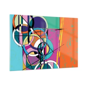 Impression sur verre - Image sur verre - Abstraction colorée avec des formes géométriques et des cercles - 100x70cm - Roues sur roues - Décoration murale moderne pour le salon et la chambre ARTTOR