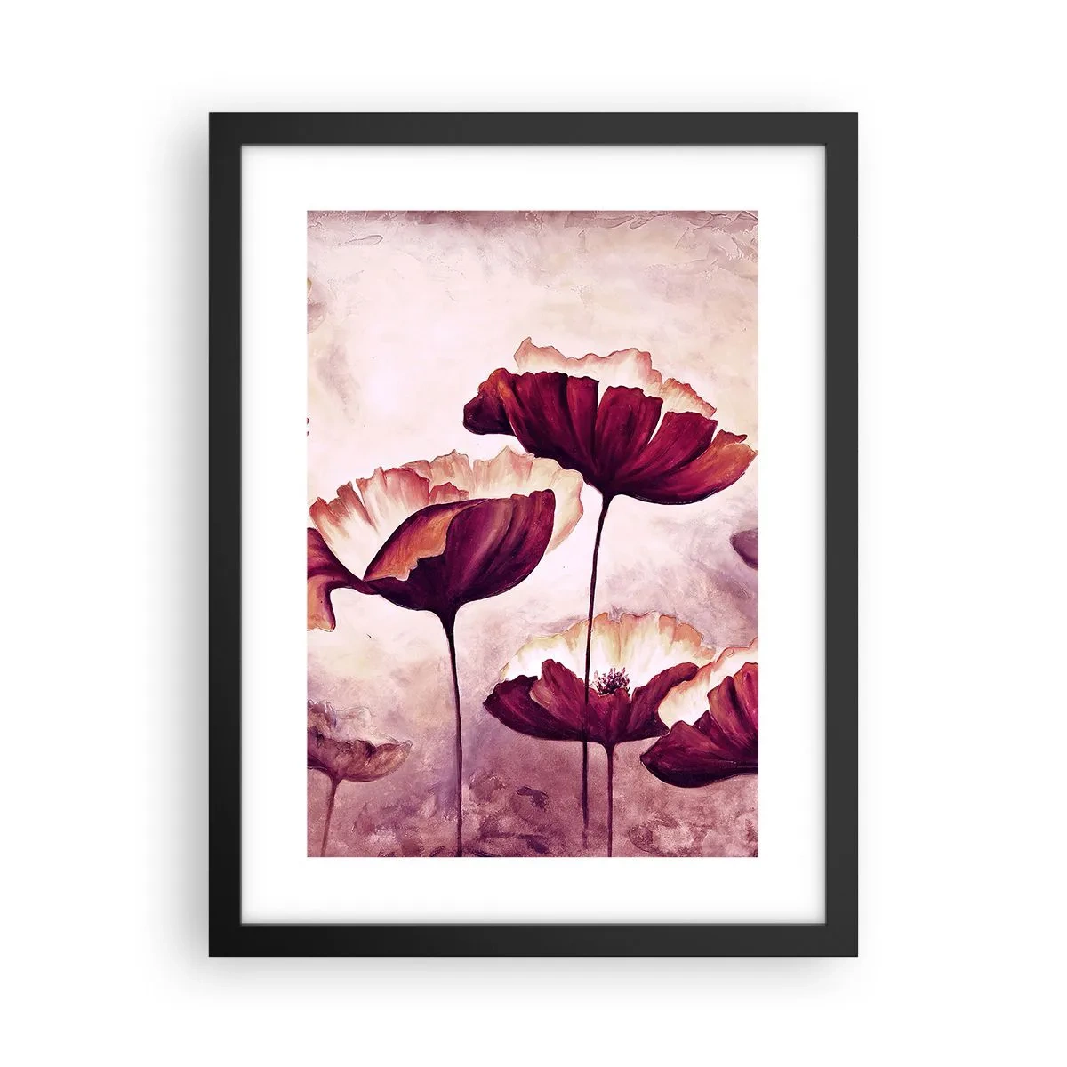 Affiche dans un cadre noir - Poster - Pétale rouge et blanc - 30x40 cm