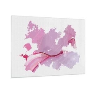 Impression sur verre - Image sur verre - Carte abstraite dans les tons de rose et de violet sur fond blanc - 70x50cm - Carte du monde rose - Décoration murale moderne pour le salon et la chambre ARTTOR