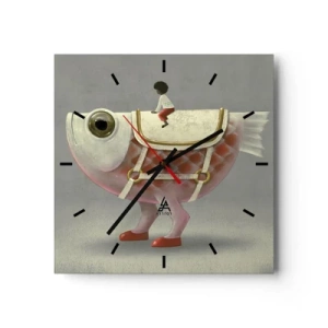 Horloge murale - Pendule murale - Un cavalier de poisson fantaisie avec des jambes et une selle - 30x30cm - Le cavalier poisson - Décoration murale moderne pour le salon et la chambre ARTTOR