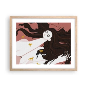 Affiche dans un chêne clair - Poster - Rêve d'un cheval d'or - 50x40 cm