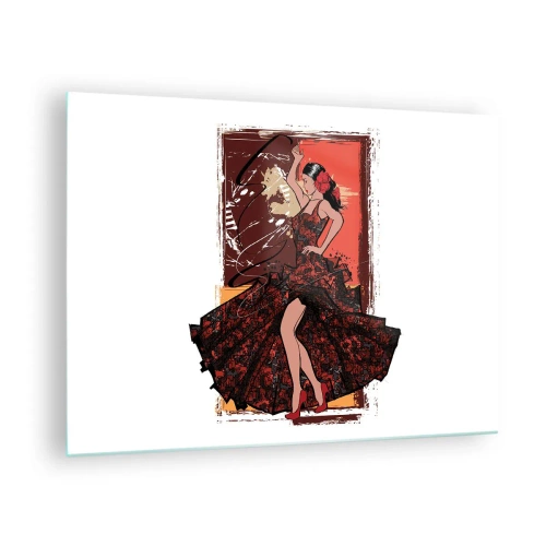 Impression sur verre - Image sur verre - Danseuse de flamenco dans une élégante robe rouge et noire - 70x50cm - Au rythme du cœur - Décoration murale moderne pour le salon et la chambre ARTTOR