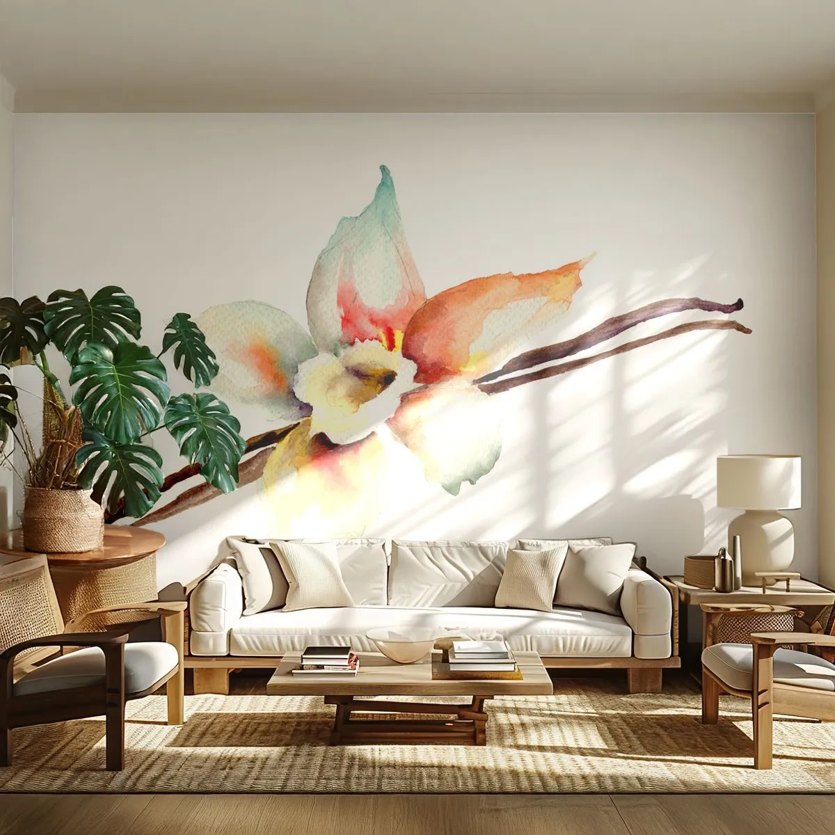 Papier Peint Photo Premium Canvas - Illustration florale à l'aquarelle aux couleurs pastel - 100x70cm - Douceur de couleur renversée - Décoration murale moderne pour le salon et la chambre ARTTOR