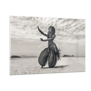 Impression sur verre - Image sur verre - Photographie en noir et blanc d'une danseuse dans le désert - 120x80cm - Danse des îles du sud - Décoration murale moderne pour le salon et la chambre ARTTOR