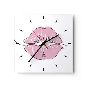 Horloge murale - Pendule murale - Dessin minimaliste des lèvres dans une teinte rose - 30x30cm - Prêt à l'embrassade? - Décoration murale moderne pour le salon et la chambre ARTTOR