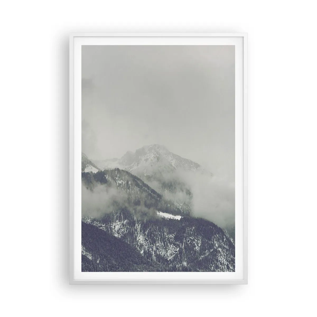 Affiche dans un cadre blanc - Poster - Vallée brumeuse - 70x100 cm