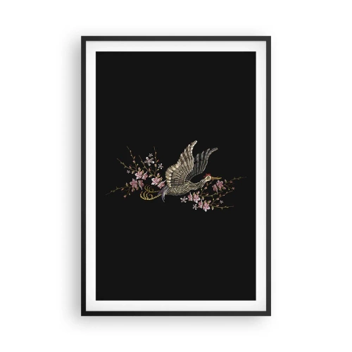 Affiche dans un cadre noir - Poster - Oiseau brodé exotique - 61x91 cm