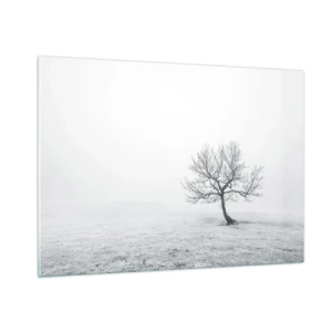 Impression sur verre - Image sur verre - Un arbre solitaire contre le brouillard dans une composition monochrome - 100x70cm - Contre le néant - Décoration murale moderne pour le salon et la chambre ARTTOR