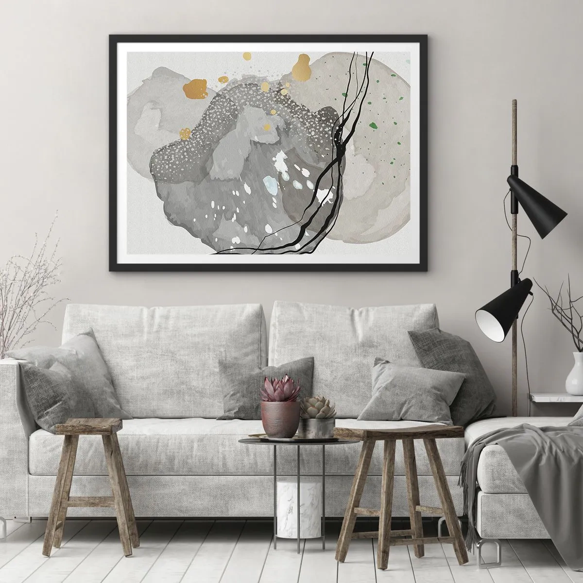 Affiche dans un cadre noir - Poster - Composition organique - 50x40 cm