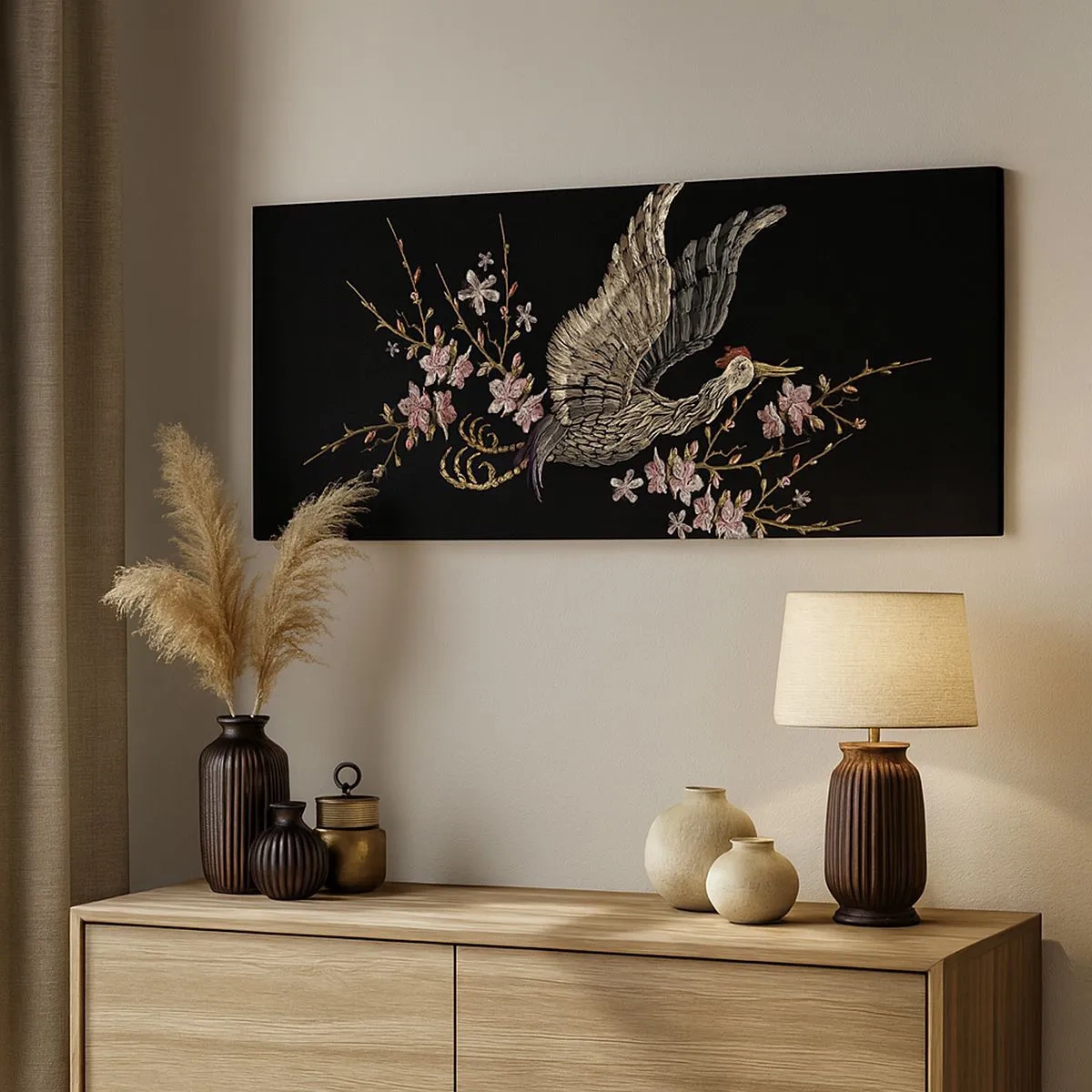 Impression sur toile - Image sur toile - Oiseau brodé exotique - 100x40 cm