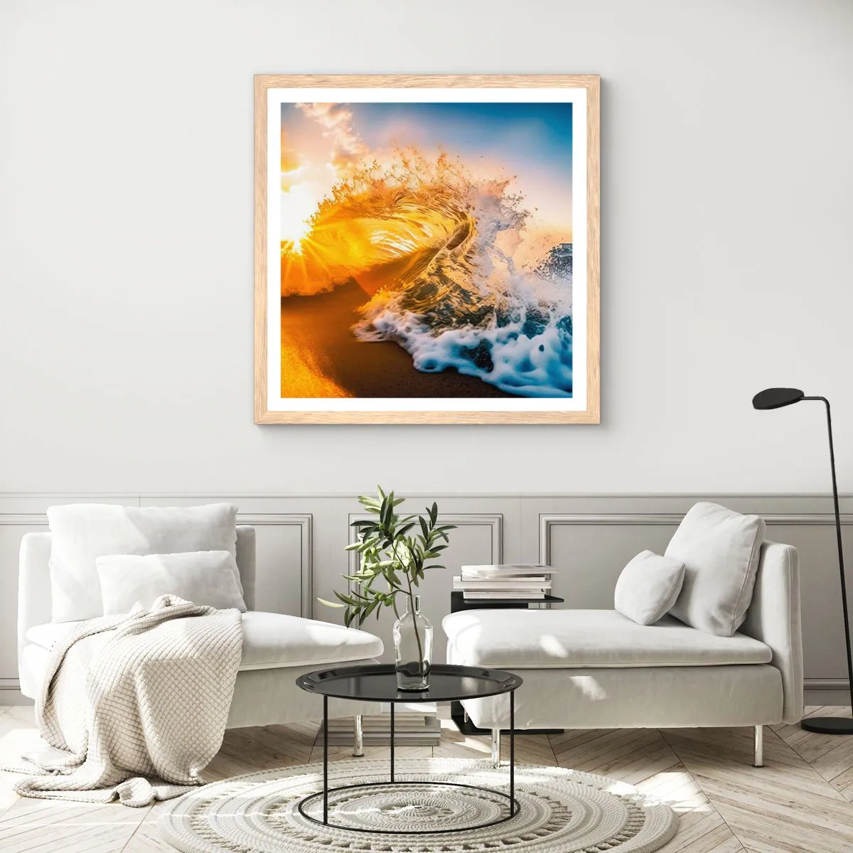 Affiche dans un chêne clair - Poster - S'amuser dans le sable - 50x50 cm