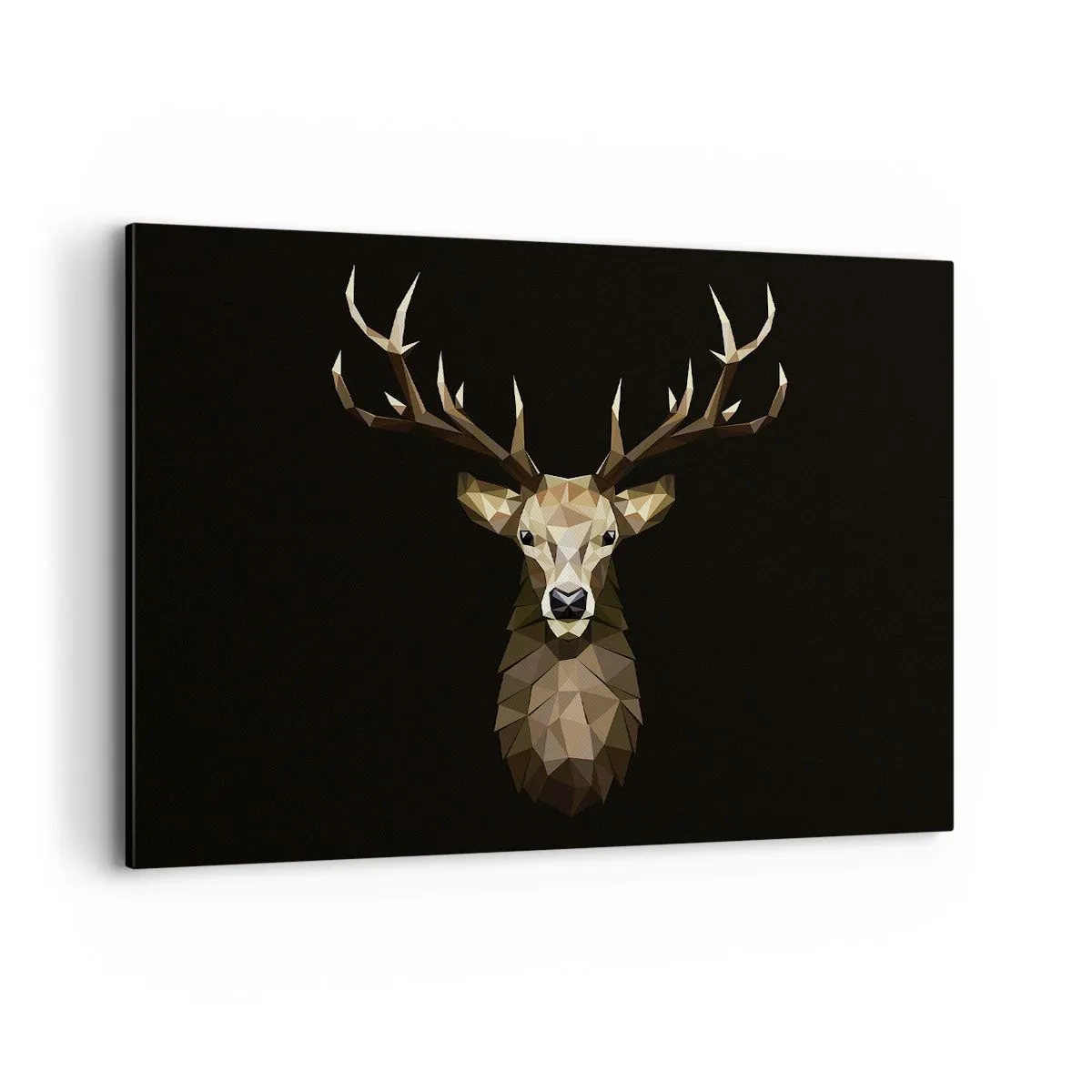 Impression sur toile - Image sur toile - Cerf polygonal géométrique sur fond noir - 120x80cm - Cerf cubique - Décoration murale moderne pour le salon et la chambre ARTTOR