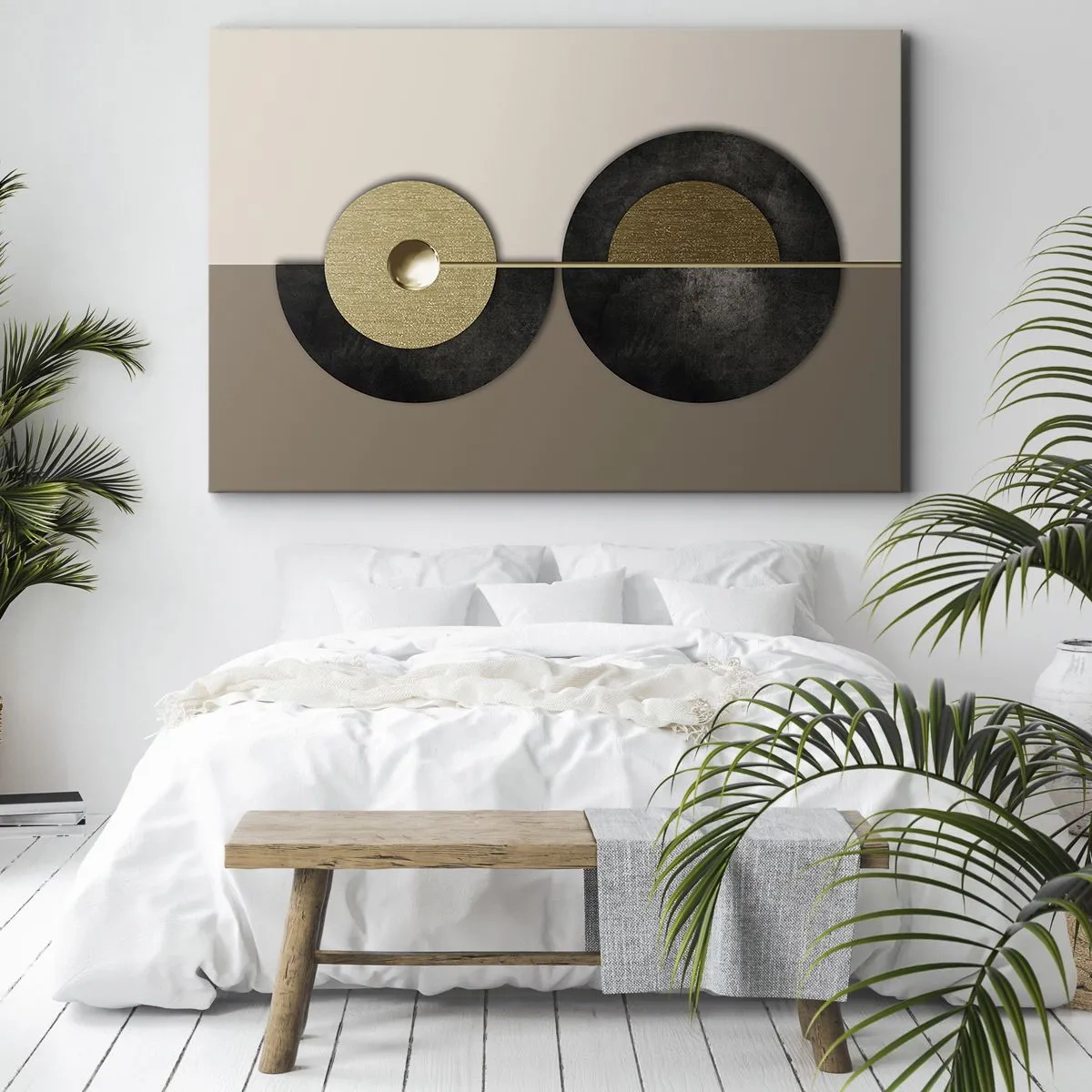 Impression sur toile - Image sur toile - Cercles abstraits dans des tons d'or et de marron - 70x50cm - Variations autour du cercle - Décoration murale moderne pour le salon et la chambre ARTTOR