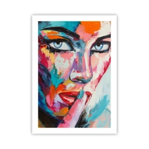 Affiche - Poster - Portrait coloré d'une femme dans un style expressif - 50x70cm - Notre premier secret - Décoration murale moderne pour le salon et la chambre ARTTOR