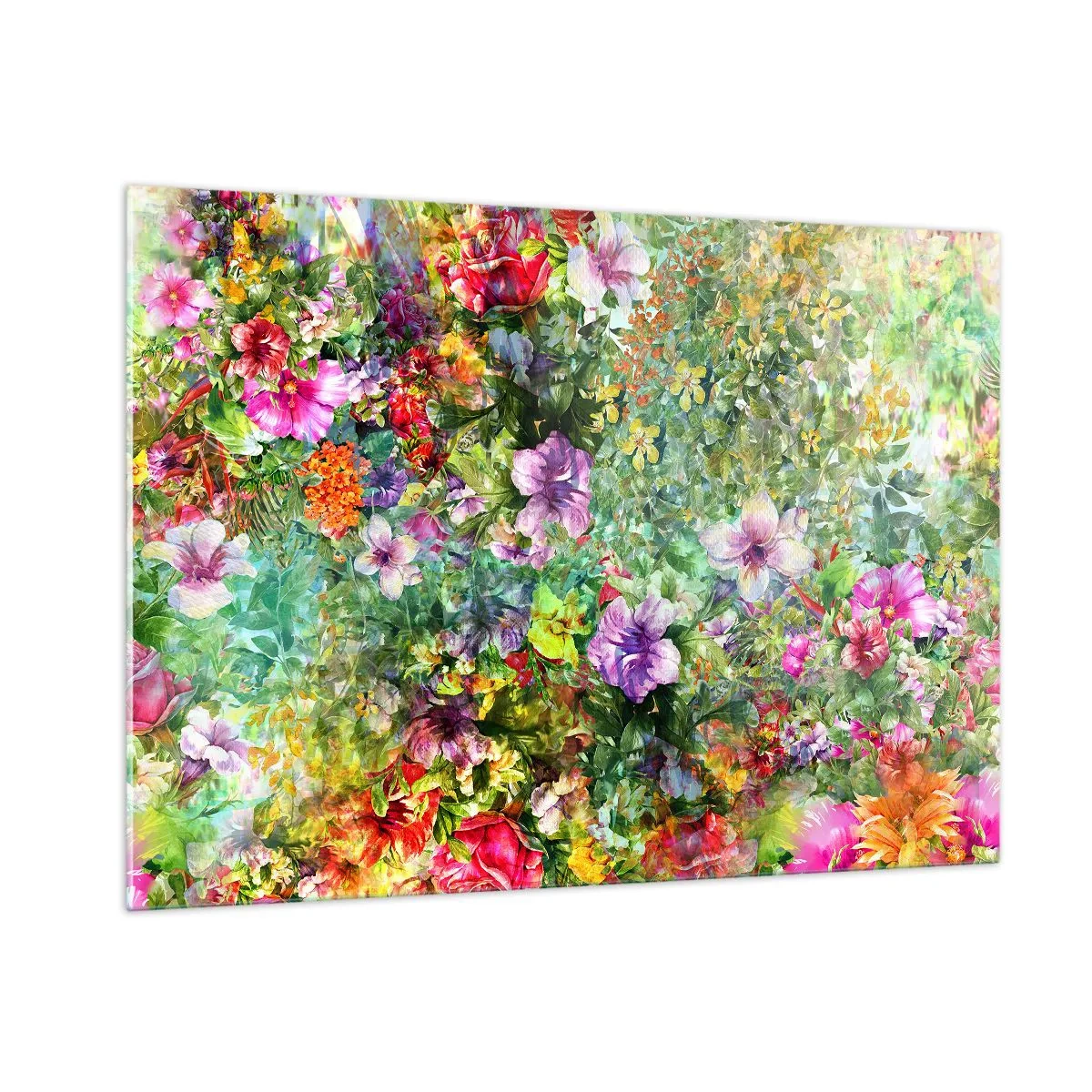 Impression sur verre - Image sur verre - Fleurs colorées dans une composition artistique - 100x70cm - En fleurs pour la perdition - Décoration murale moderne pour le salon et la chambre ARTTOR