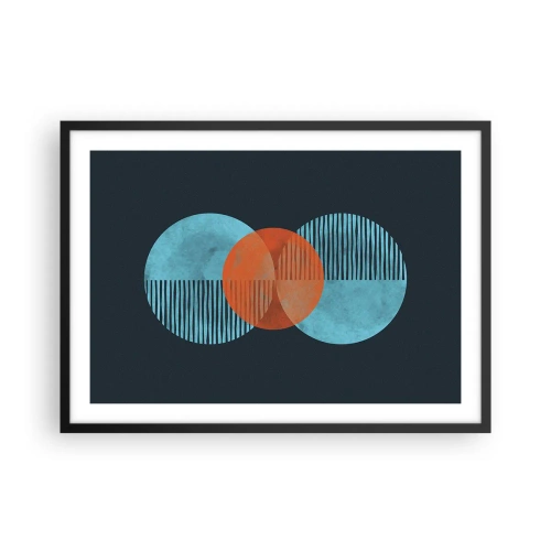 Affiche dans un cadre noir - Poster - Cercles géométriques dans les tons bleu et orange - 70x50cm - Composition symétrique - Décoration murale moderne pour le salon et la chambre ARTTOR