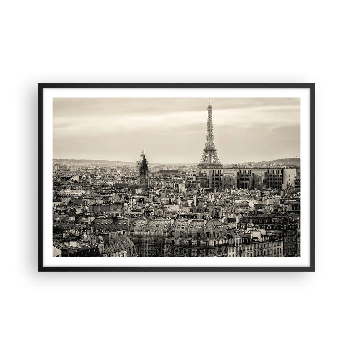 Affiche dans un cadre noir - Poster - Sur les toits de Paris - 91x61 cm