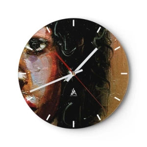 Horloge murale - Pendule murale - Un fragment d'un portrait de femme peint avec une texture épaisse de peinture à l'huile. - 30x30cm - Noir et brillant - Décoration murale moderne pour le salon, la cuisine et la chambre ARTTOR