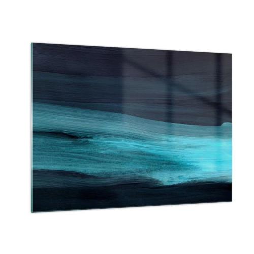 Impression sur verre - Image sur verre - Vague abstraite dans les tons turquoise et bleu marine - 70x50cm - Suivez le courant - Décoration murale moderne pour le salon et la chambre ARTTOR