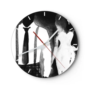 Horloge murale - Pendule murale - Silhouettes d'une femme et d'un homme dans une atmosphère noire en noir et blanc - 30x30cm - Ambiance noire - Décoration murale moderne pour le salon, la cuisine et la chambre ARTTOR