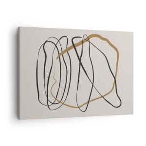 Impression sur toile - Image sur toile - Lignes artistiques en noir et or sur fond clair - 70x50cm - Composition – danse en boucle - Décoration murale moderne pour le salon et la chambre ARTTOR