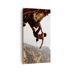 Impression sur toile - Image sur toile - Le monde rétréci dans une main sur une coupe de rocher - 55x100 cm