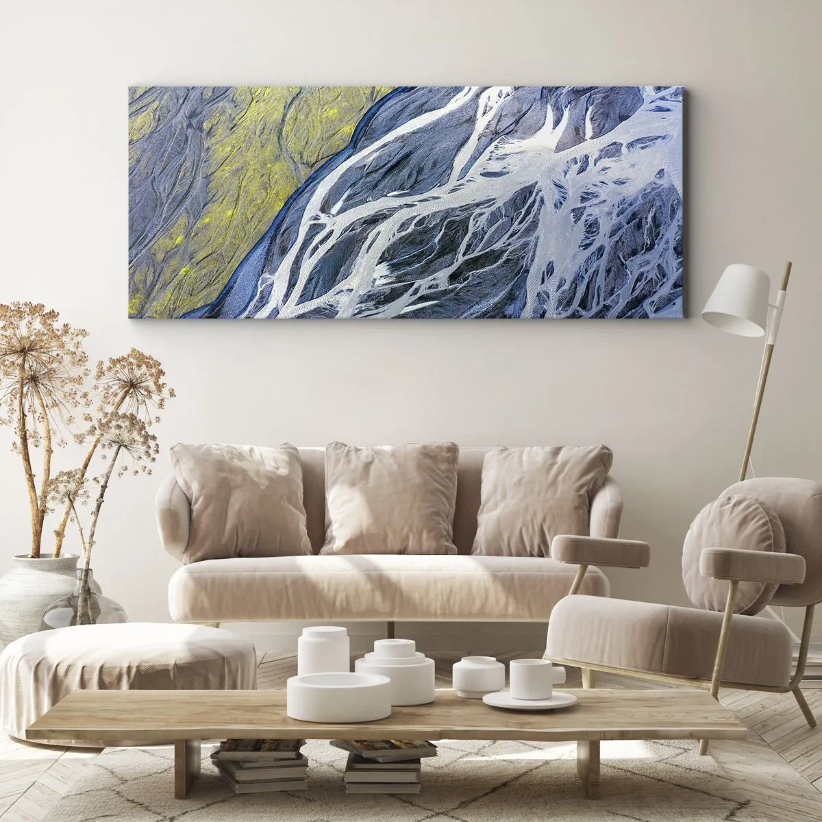Impression sur toile - Image sur toile - Vue aérienne abstraite des lits de rivières sinueux - 160x50cm - Peintures rupestres de la nature - Décoration murale moderne pour le salon et la chambre ARTTOR