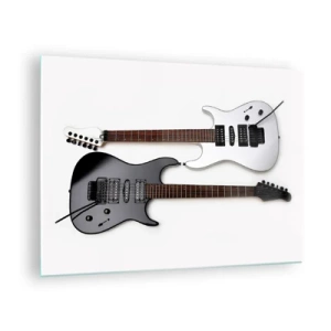 Impression sur verre - Image sur verre - Guitares électriques noires et blanches sur fond blanc - 70x50cm - Harmonie des formes - Décoration murale moderne pour le salon et la chambre ARTTOR