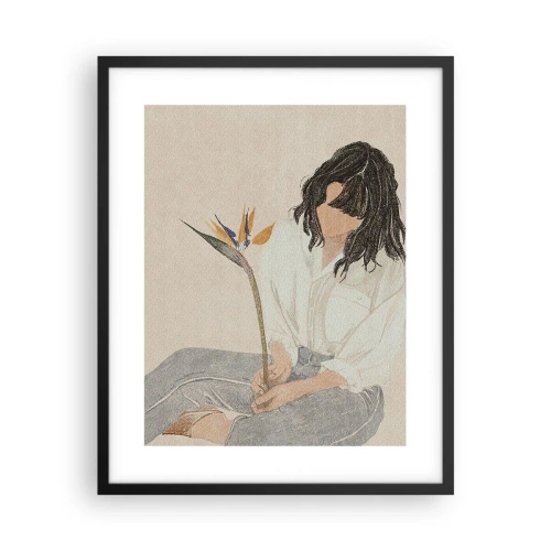 Affiche dans un cadre noir - Poster - Portrait avec une fleur exotique - 40x50 cm