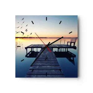 Horloge murale - Pendule murale - Jetée en bois sur un lac au lever du soleil avec des oiseaux - 30x30cm - C'était une bonne journée - Décoration murale moderne pour le salon et la chambre ARTTOR