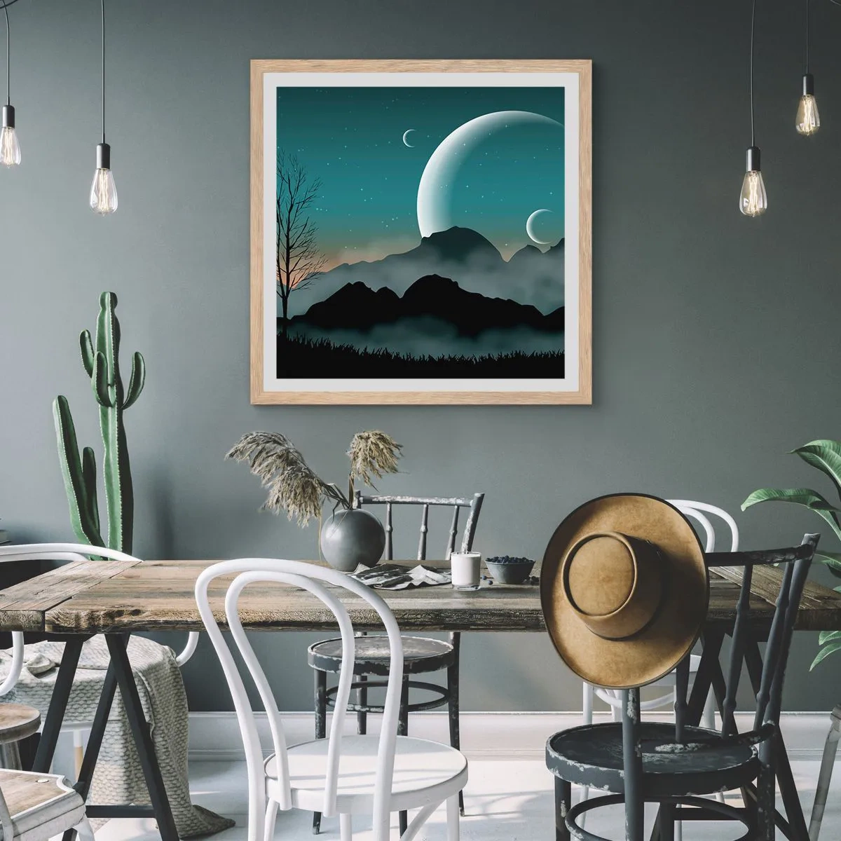 Affiche dans un chêne clair - Poster - Carnaval de la nuit étoilée - 40x40 cm